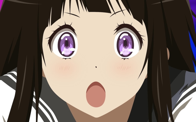 anime girls, illuminated, technology, circle, focus on foreground, art and craft, low angle view, 720P, ceiling, no people, Chitanda Eru, violet eyes
