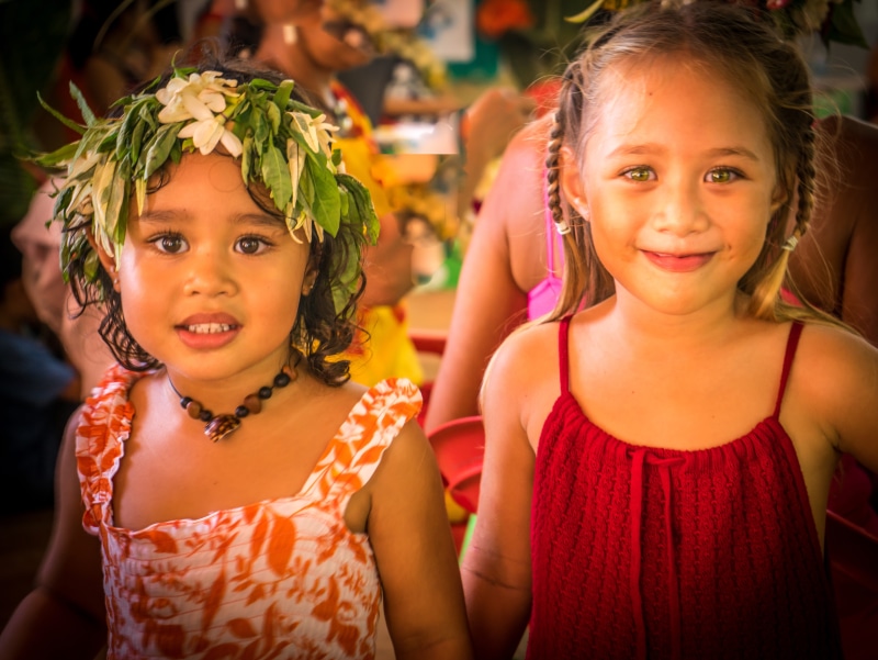childhood, child, female, headdress, polynesian girls, children only, joyful, lifestyle, young, real people, people, sibling, woman, healthy, floral, togetherness