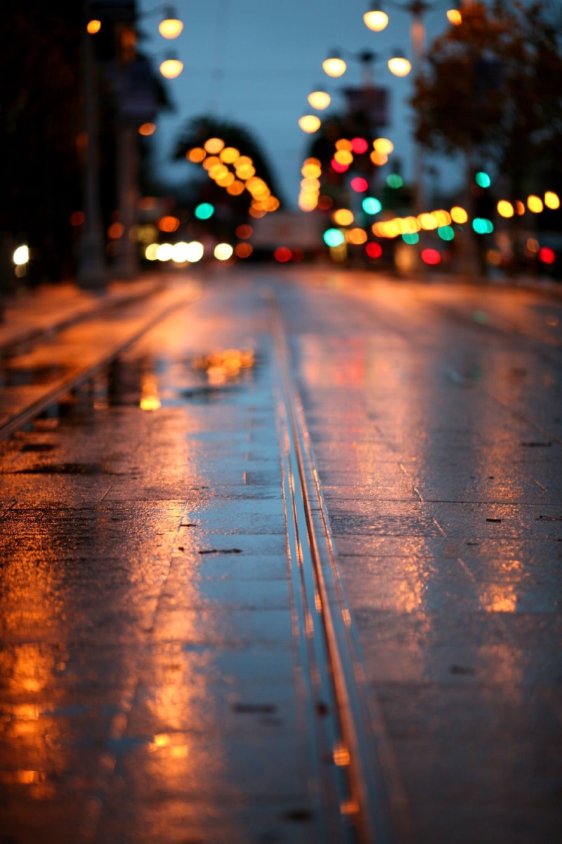 car, Wet, blurred Motion, San Francisco  Muni, photography, transportation, concrete road, delete, California, traffic, grey, USA, f25, rainy, concrete