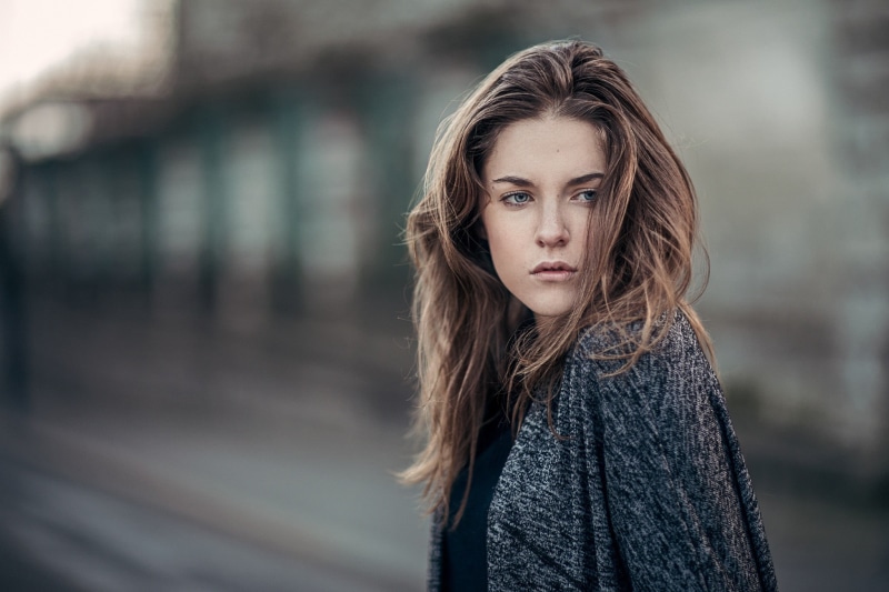 beautiful woman, hair, clothing, hood - clothing, woman, grey, women, blue eyes, outdoors, focus on foreground, casual clothing, young women, blonde, portrait