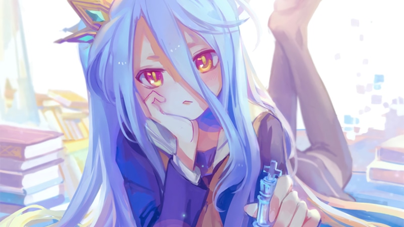 anime girls, 1080P, anime, white skin, No Game No Life, blue hair, Shiro (No Game No Life), fan art