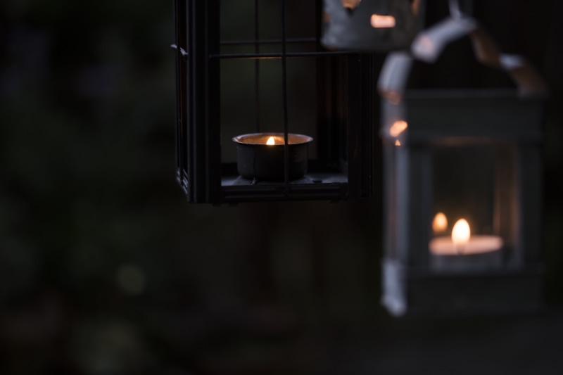 place of worship, night, fire, lighting equipment, no people, focus, dark, candles, evening, two, gray, glowing, close-up, flame, fire - natural phenomenon