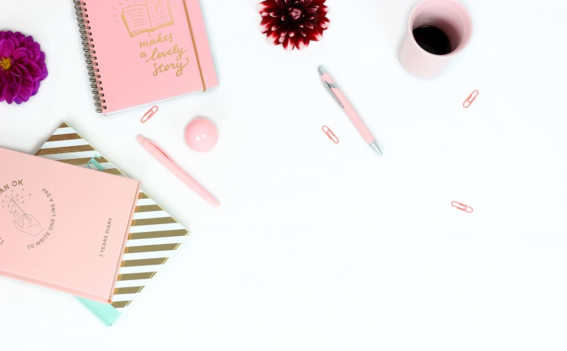 pinkcup, text, Desk, craft, whitebackground, Golden, Notes, table, Gold, girly, page, white color, nail, publication, Pink, workplace, Diary, feminine