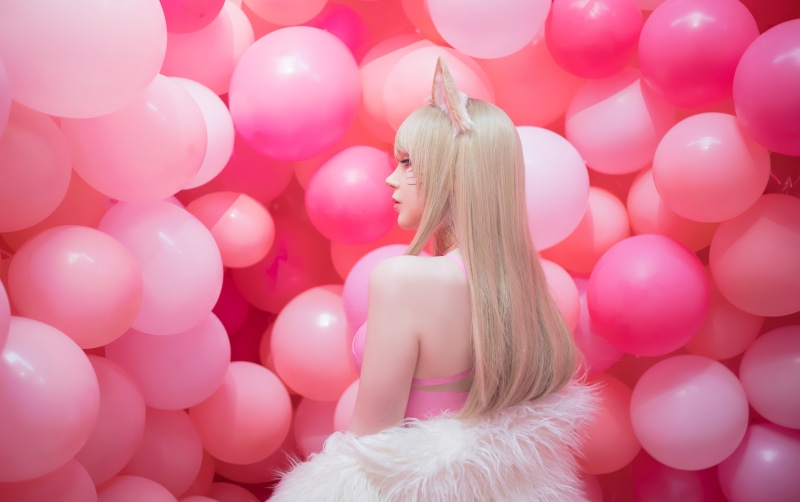 Sayathefox, 5K, K/DA, video games, cosplay, women indoors, long hair, KDA Ahri, League of Legends, Ahri, blonde, back, indoors, women, model, video game characters