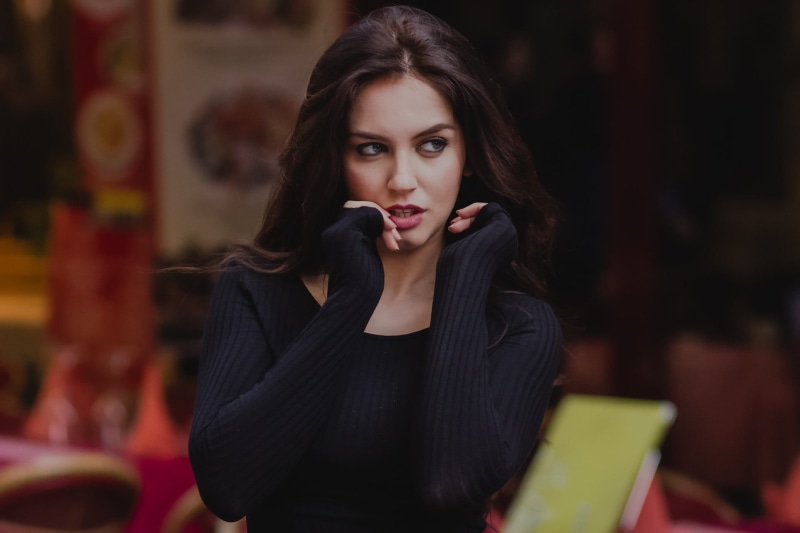 young adult, mouth open, hairstyle, 1080P, beautiful woman, one person, model, young women, hair, waist up, brown hair, women, adult, focus on foreground