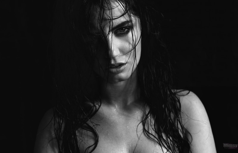 looking at camera, beautiful woman, young women, long hair, women, studio shot, Mimsy, model, front view, monochrome, headshot, close-up, contemplation