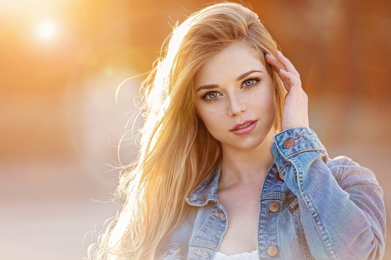 women, freckles, Mark Prinz, portrait, denim, 1080P, Yvonne Michel, blonde, depth of field