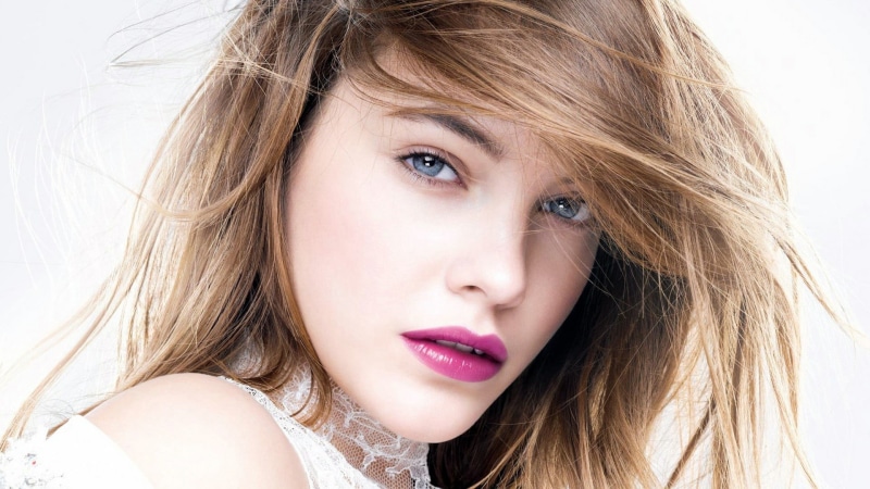 long hair, looking at camera, lipstick, brunette, make-up, beautiful woman, tousled hair, adult, Barbara Palvin, looking at viewer, portrait, close-up