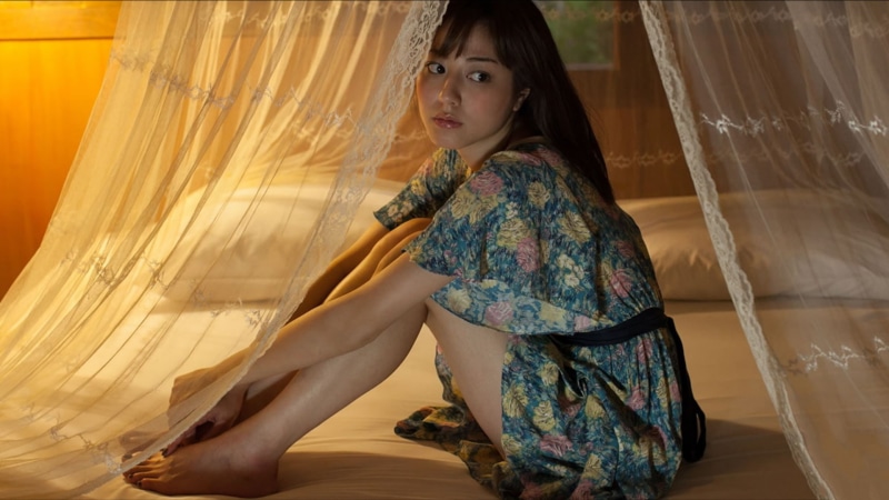 floral pattern, beautiful woman, 1080P, side view, hairstyle, one person, indoors, curtain, young adult, women, sitting, model, real people, Yumi Sugimoto
