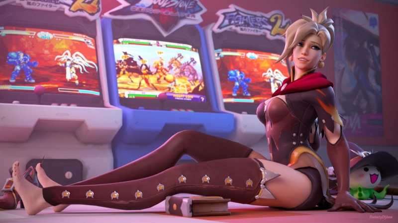 video games, Barefoot, highs, Mercy (Overwatch), Feet, 1080P, Tight Clothing, Toes, Blonde, women, Overwatch, thigh