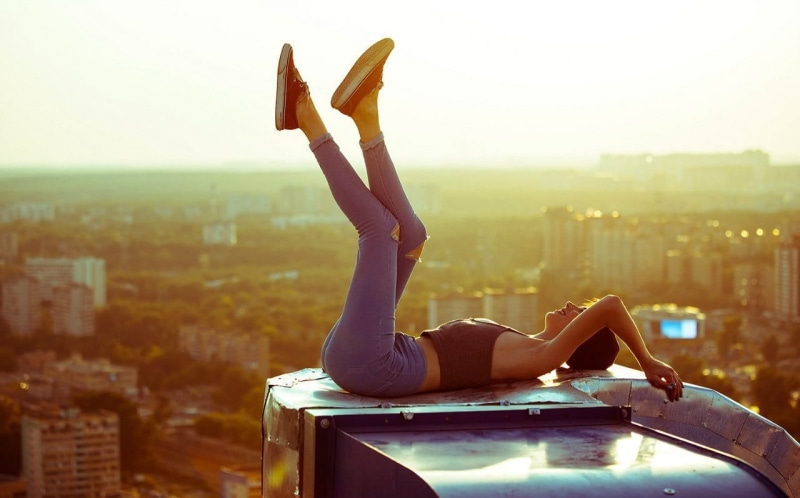 posture, 720P, city, wellbeing, sport, building exterior, one person, lying on back, yoga, skyline, women outdoors, young women, Mayya Giter, young adult