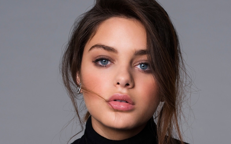 woman, silver, wearing, photo, colored, contact, blue, earrings, 4K, portrait, Odeya Rush, 4k