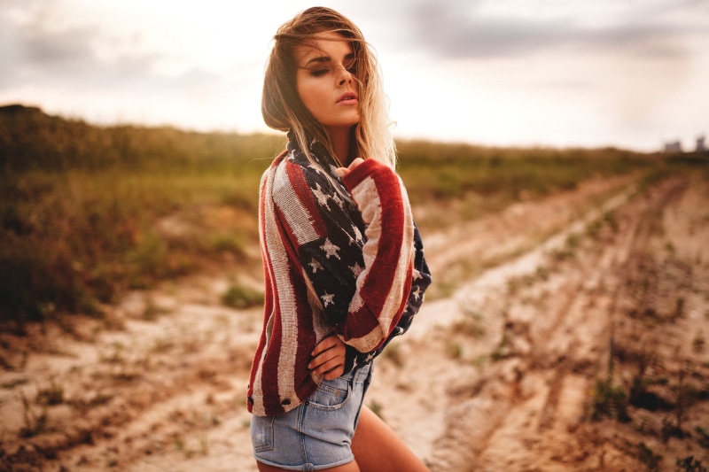 open mouth, brunette, 1080P, jean shorts, women, depth of field, cardigan
