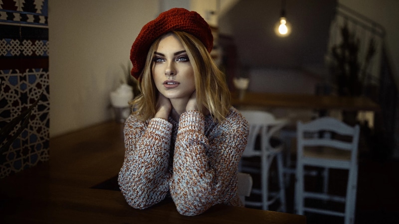 beautiful woman, bonnet, adult, looking, females, Carla Sonre, sweater, young adult, young women, portrait, one person, contemplation, beauty, warm clothing