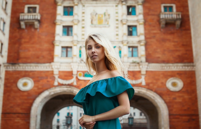 young adult, blonde, depth of field, building exterior, women, women outdoors, long hair, standing, adult, blond hair, lifestyles, 1080P, outdoors, Alice Tarasenko
