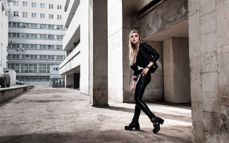 Alice Tarasenko, Nikita Osipov, women, model, 720P, black leather clothing, outdoors