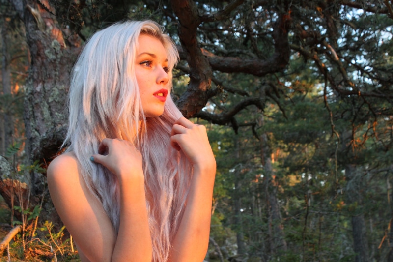 hair, one person, forest, human hair, Miranda Hedman, beauty, platinum blonde, young adult, blond hair, women outdoors, fashion, contemplation, 4K, long hair