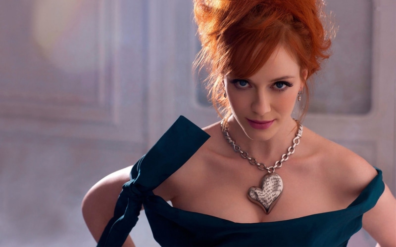 earring, fashion, women, face, redhead, beautiful woman, clothing, actress, dyed red hair, young women, adult, 1080P, pearl jewelry, Christina Hendricks