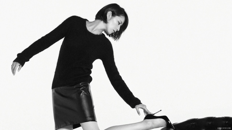 leisure activity, black clothing, young adult, shirt, leather skirts, s, Masami Nagasawa, lifestyles, standing, side view, casual clothing, long, looking down