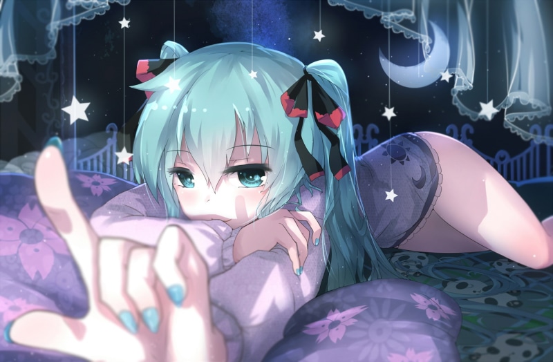 painted nails, 720P, anime girls, blue hair, anime