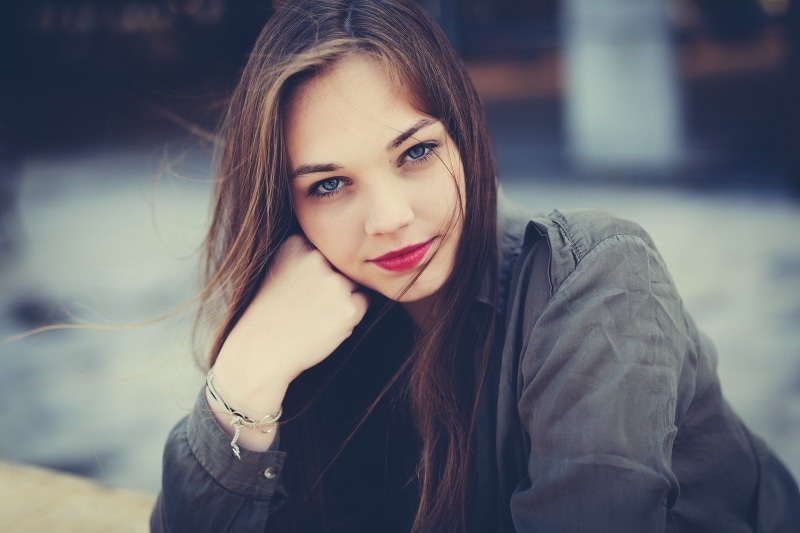 Maxime Prokaz, women, model, straight hair, one person, real people, contemplation, beauty, jacket, leather, hairstyle, portrait, brown hair, looking at viewer