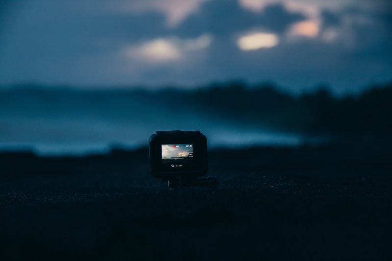 screen, cambutal, cloud - sky, sand, no people, gopro black, camera, sunset, panama, equipment, tranquil scene, connection, content creators, night sky