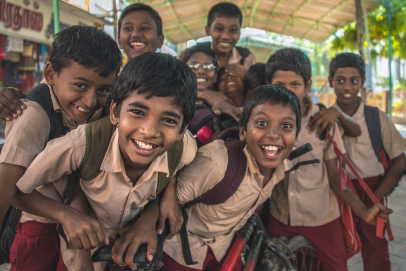 happiness, children, tamil nadu, smile, boys, young adult, front view, culture, lifestyles, kids, travel, leisure activity, real people, india, emotion
