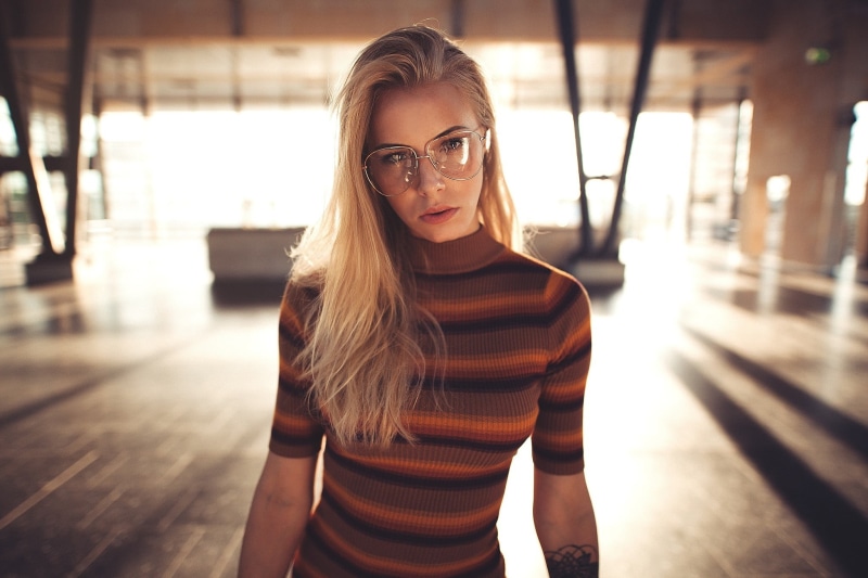 striped, beauty, dress, Sebastian Heberlein, tattoo, hair, hairstyle, turtleneck, young women, black, brown, sunlight, s, women, young adult, casual clothing