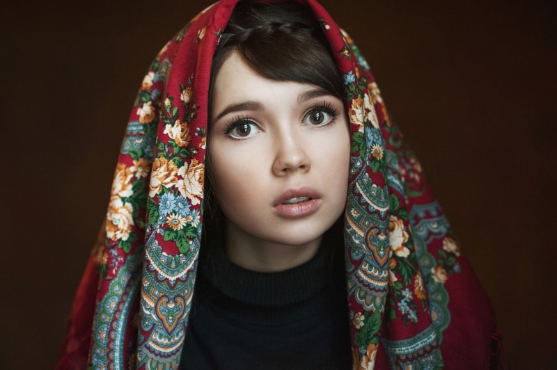 beautiful woman, women, face, headshot, brunette, young adult, brown eyes, indoors, pattern, young women, black background, Maxim Maximov, turtlenecks