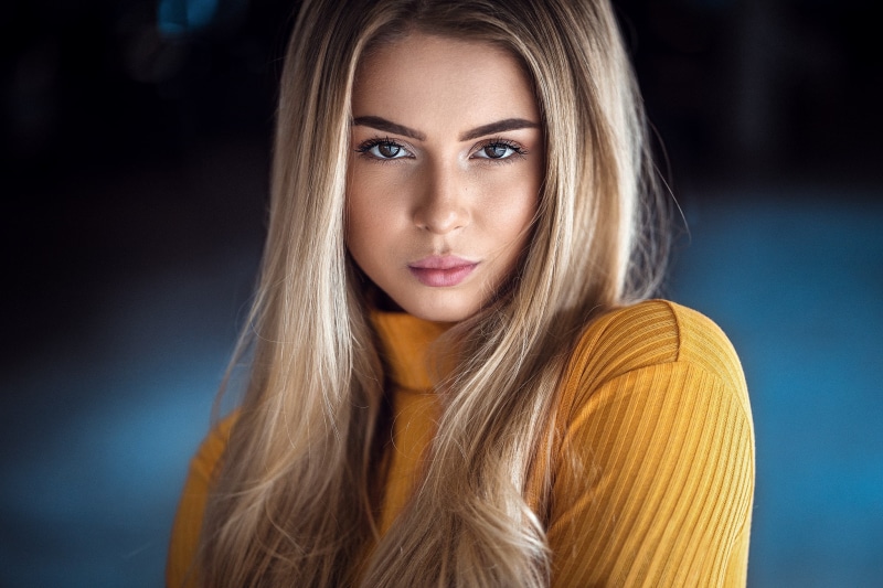 pink lipstick, turtlenecks, 1080P, women, blonde, portrait