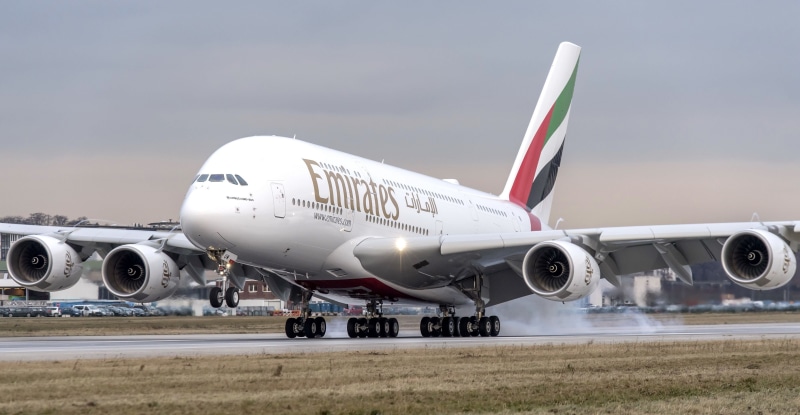 Emirates Airlines, Airbus A380, Landing, Smoke, Airbus A380-800, 2K, WFP, Chassis, A passenger plane, A380, Airbus