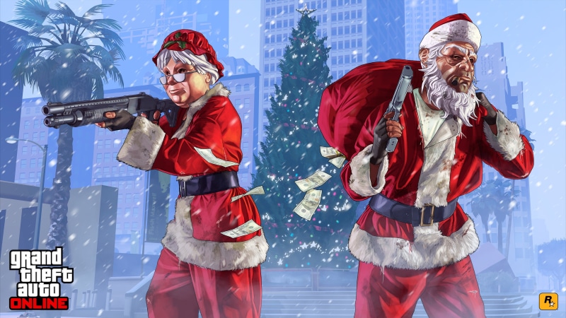 face mask, ice, clothing, grand, adult, three quarter length, snow, skiing, snowing, weapon, theft, holding, sport, Grand Theft Auto V, standing, 4K, two people