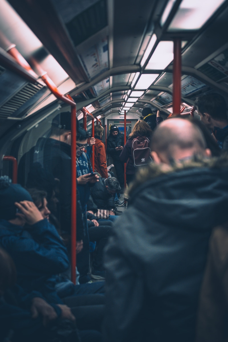 public transportation, crowd, group of people, inside, passenger, selective focus, commuter, travel, commuting, train - vehicle, real people, vehicle interior