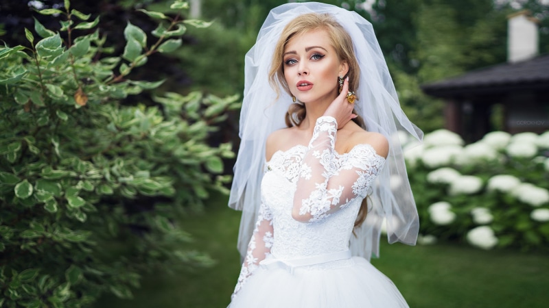 beautiful woman, wedding, white dress, wife, event, positive emotion, wedding dress, women outdoors, women, blond hair, adult, Ivan Gorokhov, beauty, outdoors