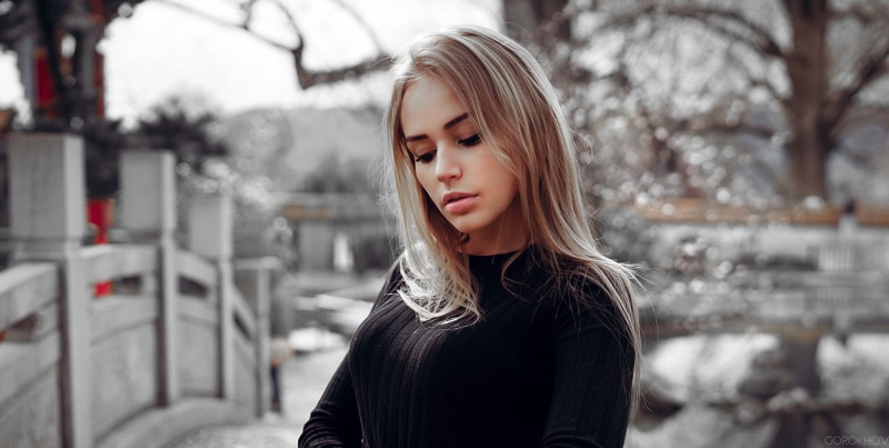 Ivan Gorokhov, women, winter, young adult, one person, women outdoors, looking, young women, 1080P, contemplation, focus on foreground, face, portrait