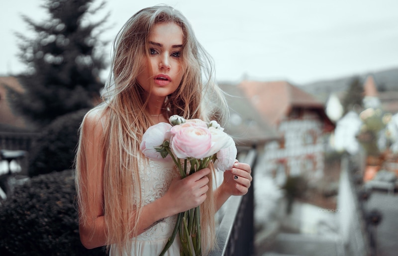 1080P, blonde, Ivan Gorokhov, flowers, Mary Jane, portrait, Maria Puchnina, women