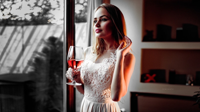 drinking, luxury, adult, blonde, 1080P, Maria Puchnina, long hair, refreshment, women, household equipment, young women, wineglass, indoors, juicy lips