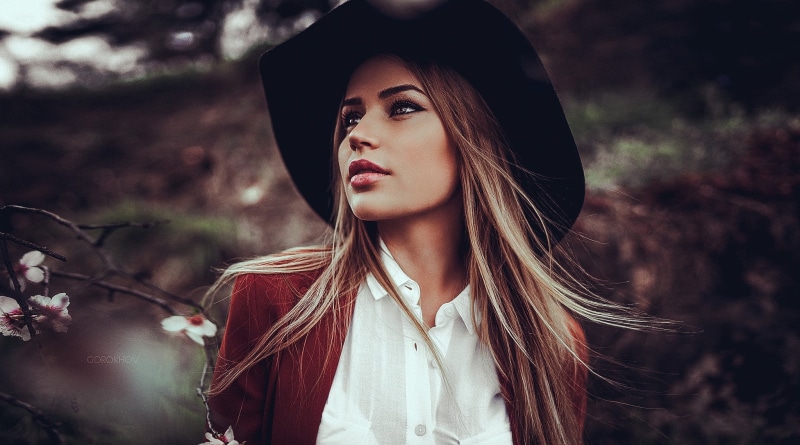 women outdoors, black hat, nature, hat, contemplation, 1080P, looking, teenager, face, long hair, young adult, 500px, Ivan Gorokhov, blonde, clothing