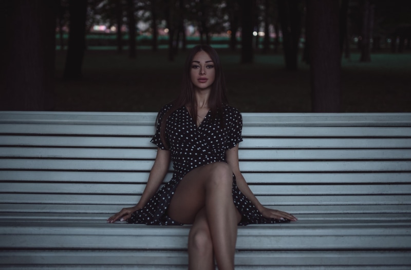 Andrey Firsov, Ksenia Nekrasova, 2K, legs, dress, bench, sitting, Girl
