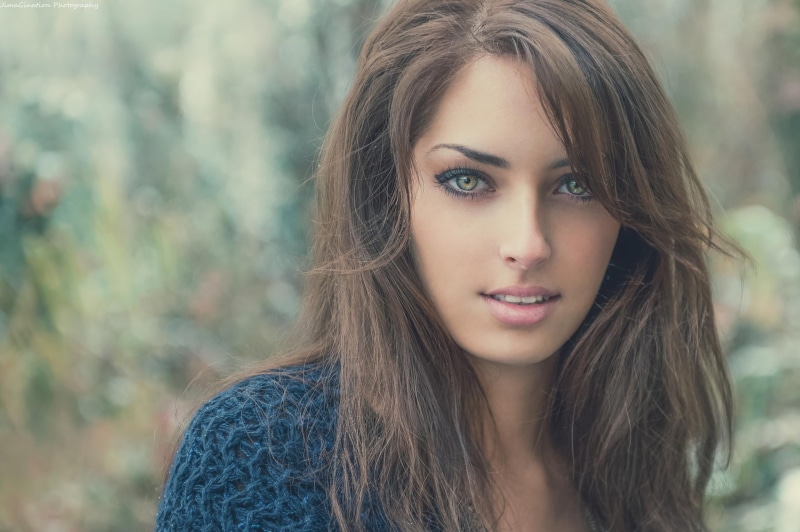 contemplation, portrait, body part, fashion, hazel eyes, forest, outdoors, young adult, looking at camera, young women, hairstyle, brunette, front view