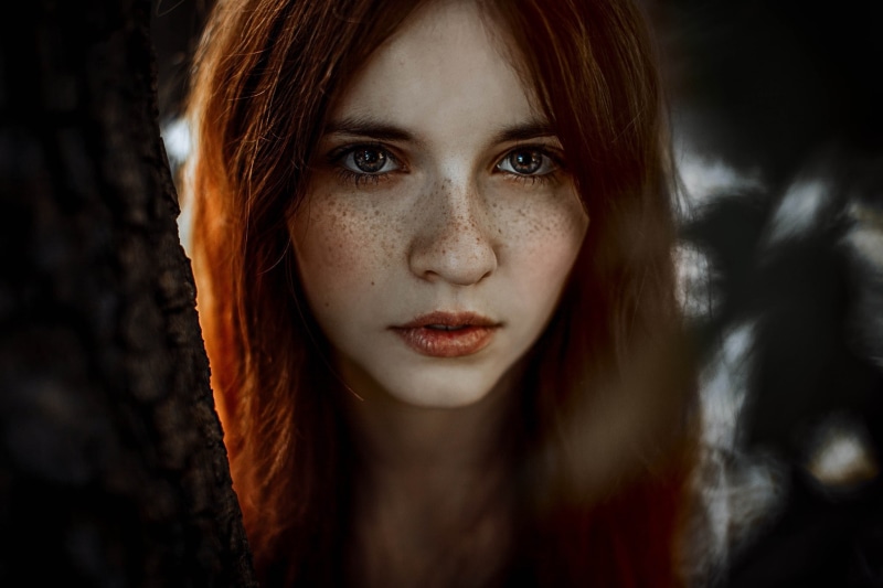 portrait, beauty, model, women, serious, teardrop, headshot, freckles, beautiful woman, 1080P, brown hair, teenager, face, body part, adult, front view