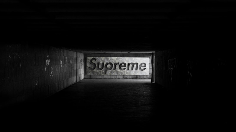 communication, logo, 1080P, wall - building feature, dark, underpass, illuminated, wall, logotype, subway, text, no people, sign, supreme, architecture
