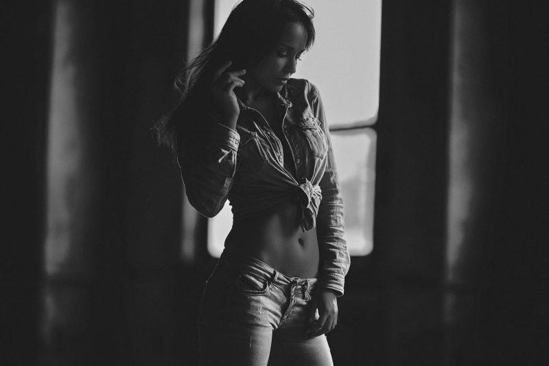 denim, 1080P, young adult, standing, one person, beauty, beautiful woman, Angelina Petrova, long hair, jeans, clothing, lifestyles, adult, three quarter length