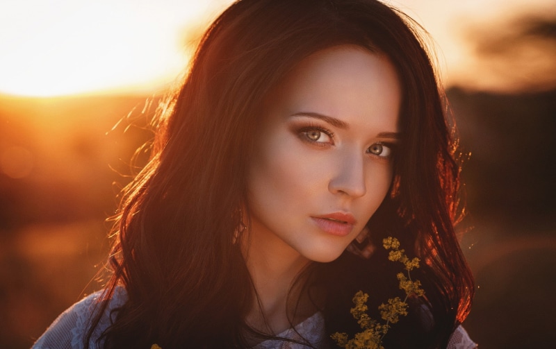 shirt, lace, bokeh, portrait, model, petrova, angelina petrova, women, 1080P, s, gray, sunset, angelina, brunette