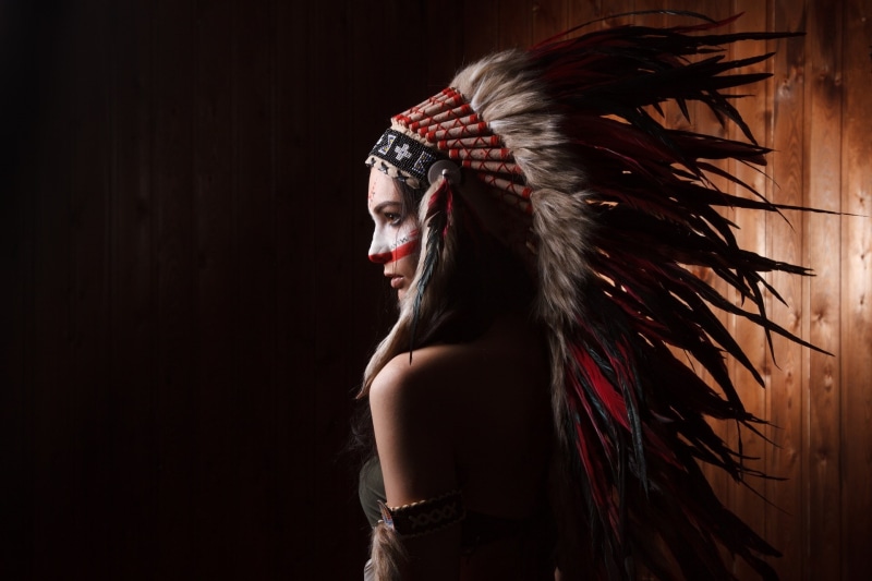 black background, hairstyle, headwear, headdress, females, beautiful woman, native american, studio shot, feather, indoors, young adult, adult, beauty