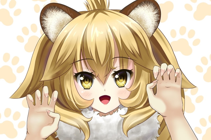 720P, Lion(kemono friends), cat girl, white  background, blonde, Kemono Friends, animal ears, yellow eyes, short hair, anthropomorphism