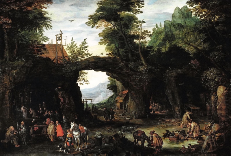 green, sky, group of people, lifestyles, brown, tree, adult, water, real people, plant, trunk, nature, large group of people, Jan Brueghel , classic art