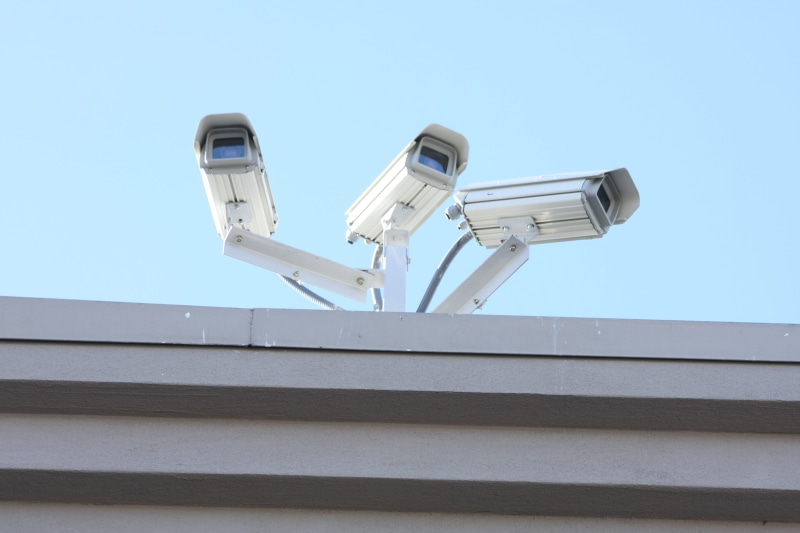 surveillance, security system, three, out, CCTV camera, low angle view, building exterior, surveillance camera, sunlight, security camera, technology, day