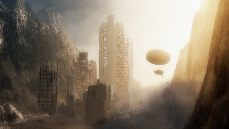 sunbeam, destruction, architecture, sun, apocalyptic, travel destinations, sky, skyscraper, ruin, building, building exterior, landscape, day, outdoors