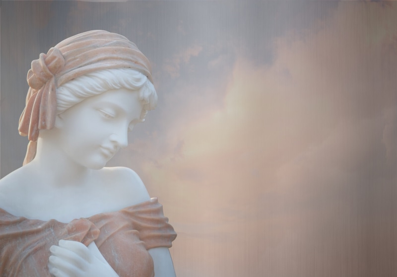 statue, shallow, human, face, art, eyes closed, white, beautiful woman, one person, brown, beautiful, belief, contemplation, composing, young adult, 2K